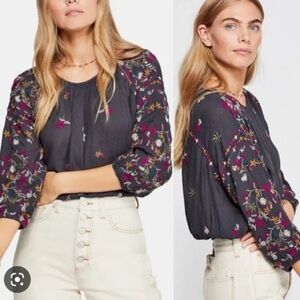Free People Charcoal Rayon Blouse